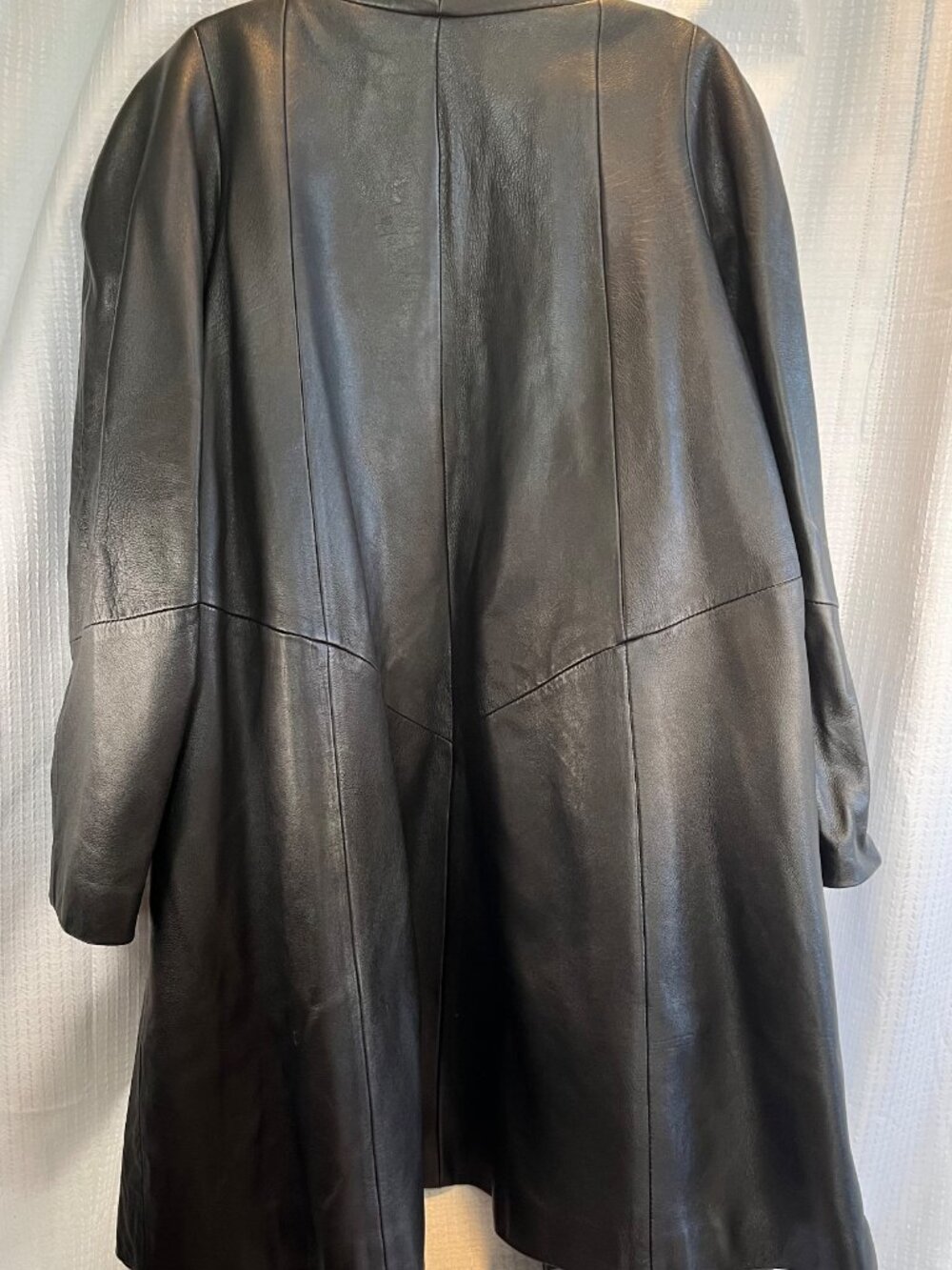 Vintage Winlit Black Genuine Leather Longline Coat size XL - Picture 2 of 5